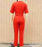 Women Suit Short Sleeve Jumpsuit Slim Fit Fashion Office Lady Spring Summer Elegant Solid Button Sexy High Waist Jumpsuits