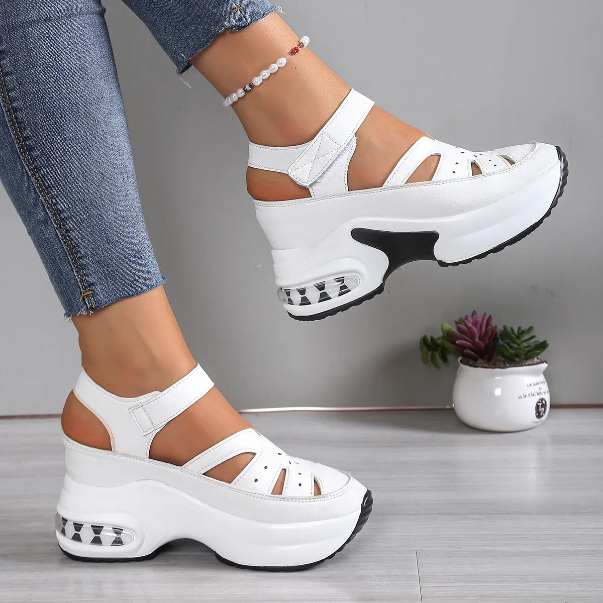 Women's Fashion Super High Heels Platform Sandals 2025 Summer Solid Wedge Shoes for Women New Closed Toe Casual Sandals Female