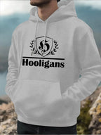 Men's Casual Hoodie HOOLIGANS Geometric Design Pullover for Fitness Training and Daily Wear Fashionable Street Style