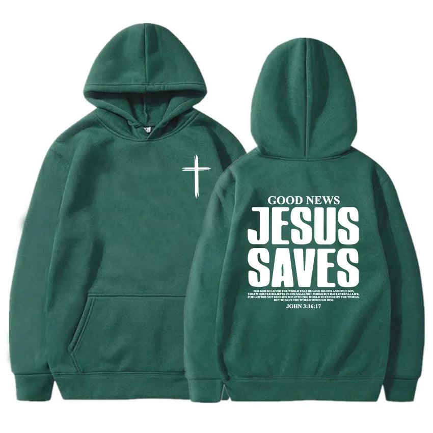 Jesus Saves John 3:16:17 Hoodies Christian Bible Verse Sweatshirts Men Women Clothes Winter Comfortable Pocket Pullovers Graphic