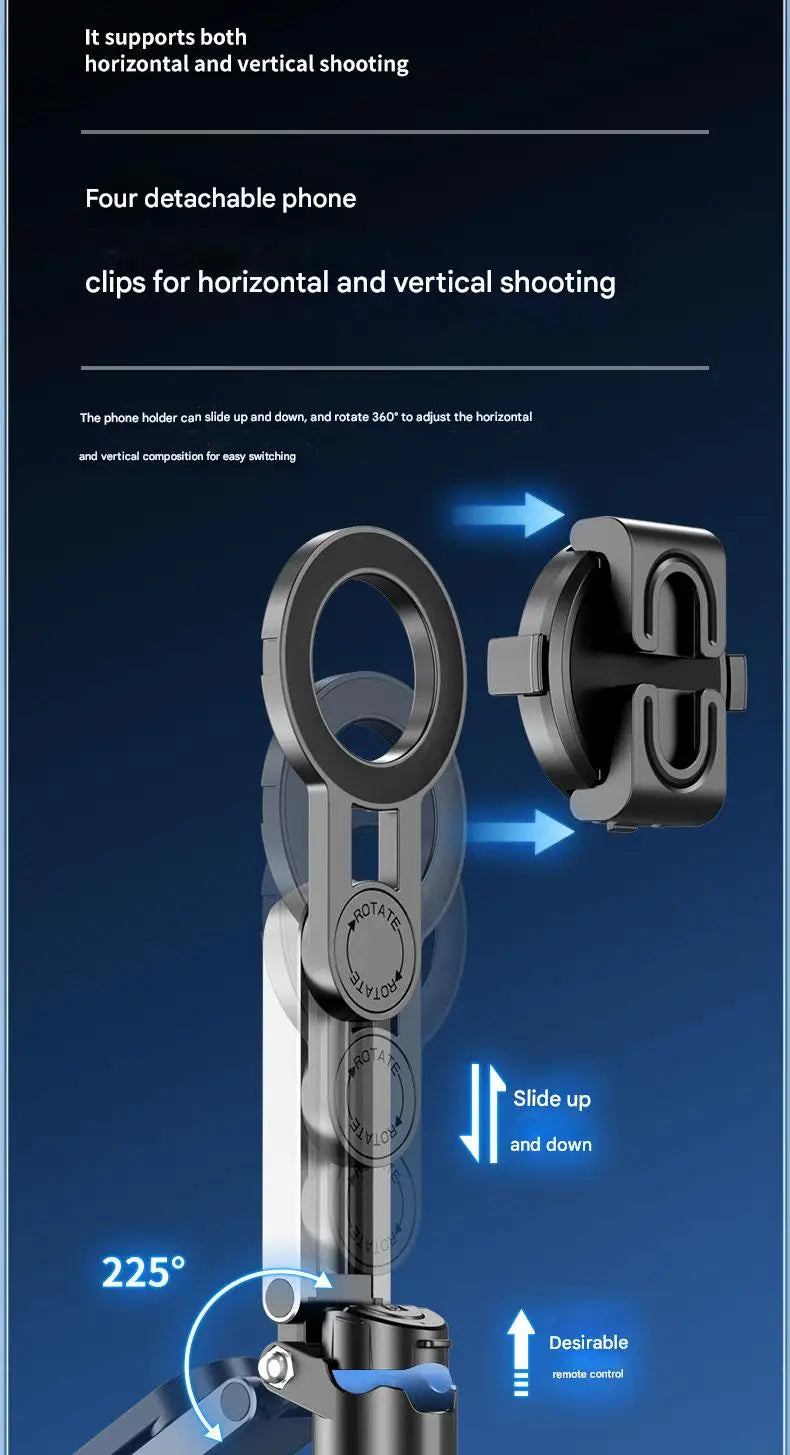 Upgraded Multi-Function Foldable Magnetic Phone Holder Selfie Stick, DSLR-Style Rotation Tripod Portable Remote ControlUpgraded