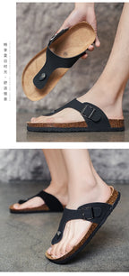 Men's frosted cork casual flip flops slippers comfortable refreshing summer outdoor beach shoes fashion youth breathable sandals
