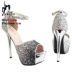 Sequined Cloth Glitter Platform Sandals for Woman Tacones  Summer Heels Sandals 14CM Colorful Peep Toe Pole Dance Shoes Stiletto