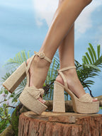 Women's New Sandals, High Heels, Waterproof Platform, Thick Heels, Slingback, Open Toes, Sexy and Handsome Wedding Party