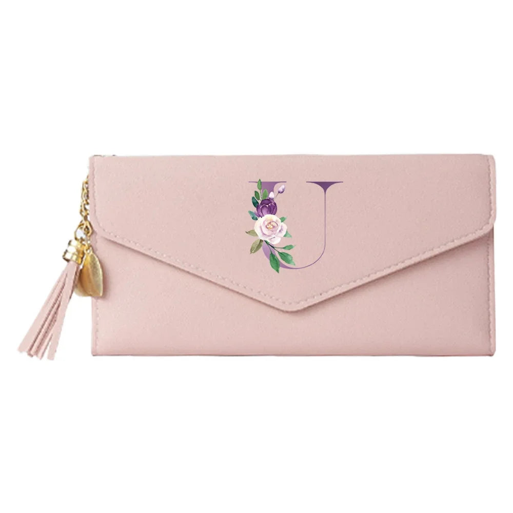 Ladies Wallet Coin Purse Card Holders Clutch Storage Bag Women's Bag Purple Letter Print Pattern PU Leather Long Wallets