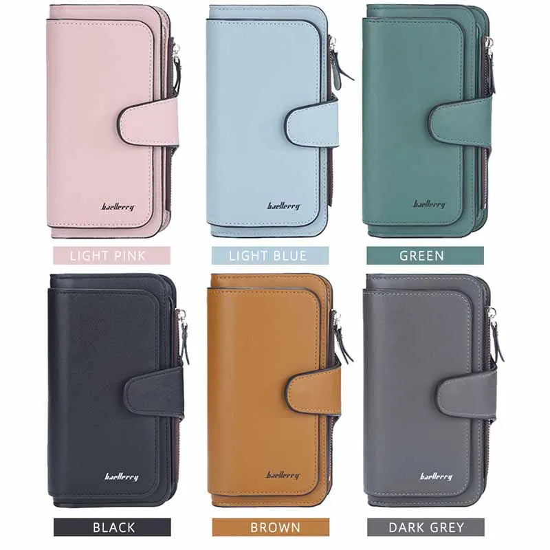 Ladies Long Coin Purse Clutch Multi-functional PU Leather Wallet Simple Fashion Zipper Hasp Wallet Large-capacity Card Holders