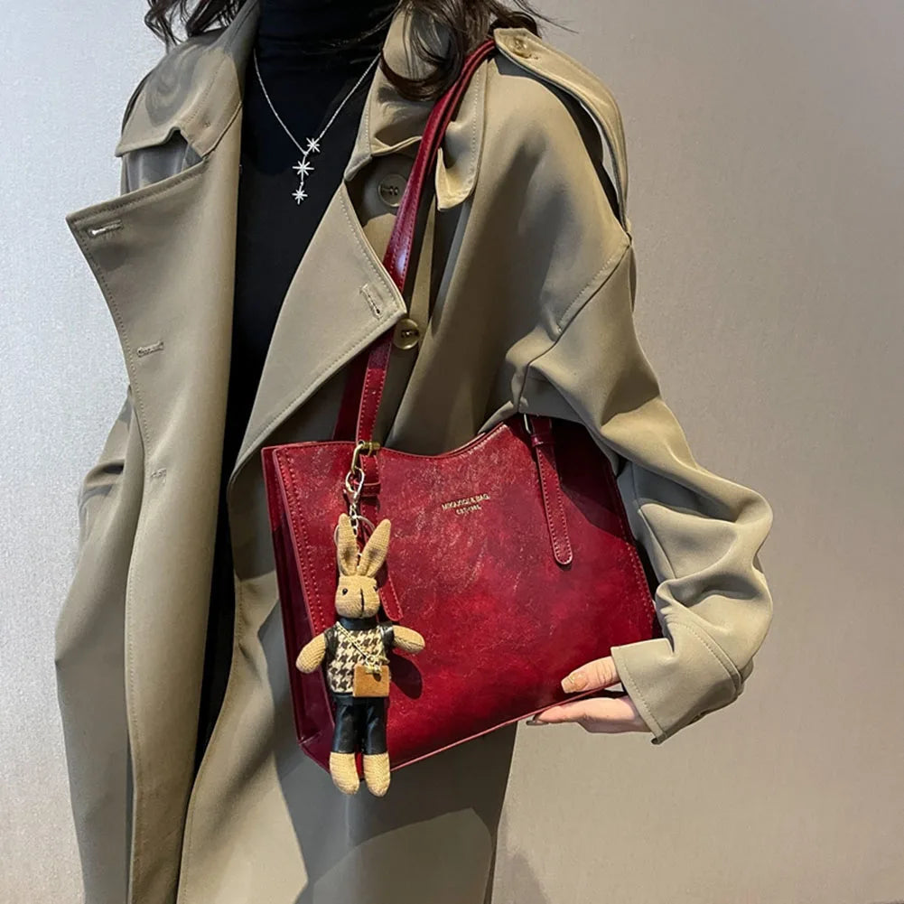 Women Vintage Shoulder Bag PU Leather Slouchy Tote Purse Large Capacity Fashion Shoulder Bag Ladies Travel Handbag