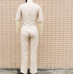 Women Suit Short Sleeve Jumpsuit Slim Fit Fashion Office Lady Spring Summer Elegant Solid Button Sexy High Waist Jumpsuits