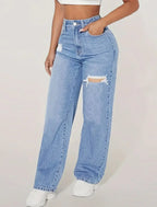 Mom Jeans Women Denim Pant Wide Leg Long Pants Hole High Waist Straight Trousers Y2k Streetwear Work Splice Casual 2025 Punk