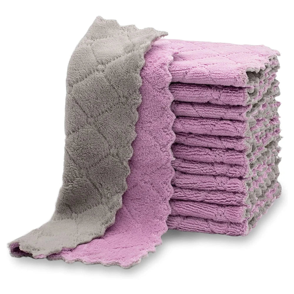 LMETJMA 10pcs Kitchen Cloth Dish Towels Super Absorbent Coral Velvet Dishtowels Nonstick Oil Washable Fast Drying JT224