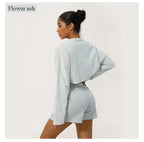 Women Long Sleeve Fitness Crop Top Soft Soild Color Workout T-Shirt Loose Running Yoga Shirt