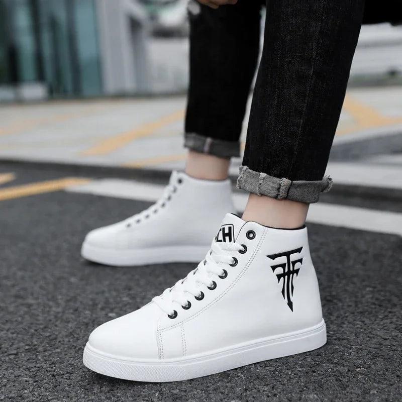 Men High Top Sneakers Fashion Leather Casual Shoes for Men Comfortable Non-slip Vulcanized Shoes Designer Outdoor Men Tenis Shoe