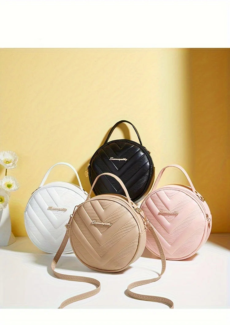 Chic Circle Crossbody Purse for Women - V-Quilted  Detachable Strap  Interior Pockets for Daily Use