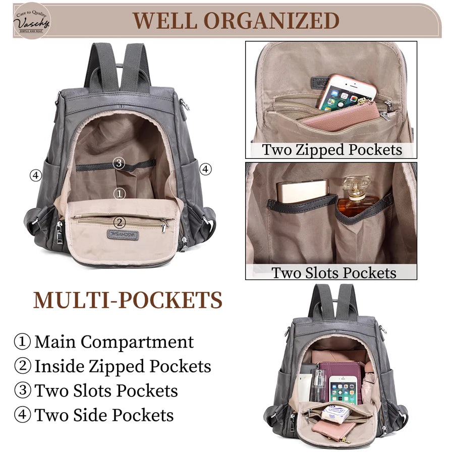 Backpack Purse for Women,VASCHY Fashion Faux Leather Anti-theft Backpack Purse Small for Ladies Bookbag Purse with Vintage Weave