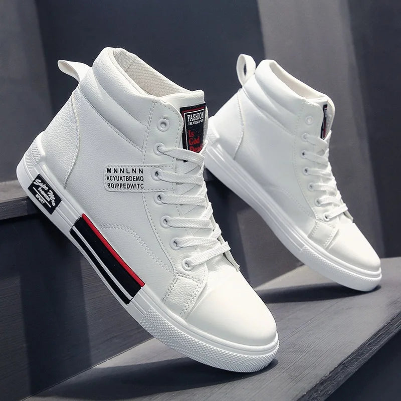 Fashion Leather Men Canvas Shoes Autumn High-Top Casual Shoes for Men Non-Slip Male Sneakers Flat Tenis Shoes Zapatillas Hombre