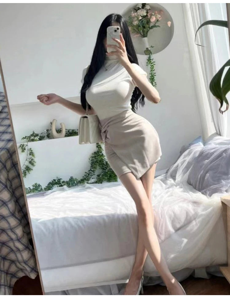 Female Streetwear Basics Versatile Tops Women Sexy Turtleneck Short Sleeve T-Shirts Solid Slim Fit Summer Causal Tees Shirts