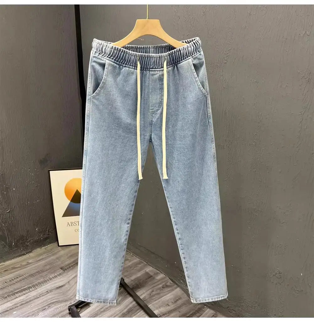 Men's Casual Loose Straight Leg Jeans Thin Wear Resistant Spring Autumn Vintage Workwear Durable Cotton Denim Trousers