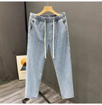 Men's Casual Loose Straight Leg Jeans Thin Wear Resistant Spring Autumn Vintage Workwear Durable Cotton Denim Trousers