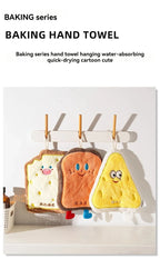Cute Cartoon Hand Towel Hanging Kitchen Hand Wipe Quick Dry Wipe Three Layers of Thickened Coral Flannel Towel Handkerchiefs