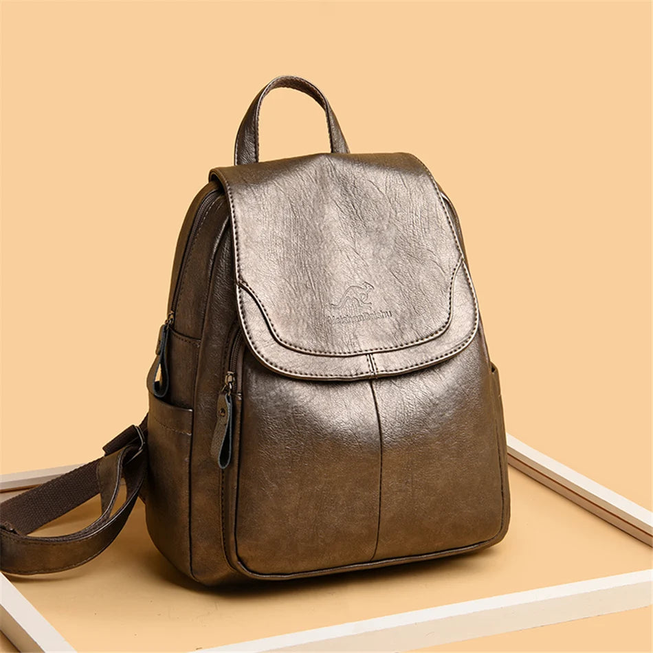 Ladies Bookbag Rucksack Women Large Capacity Backpack Purses High Quality PU Leather Female Vintage School Bags Travel Bagpack
