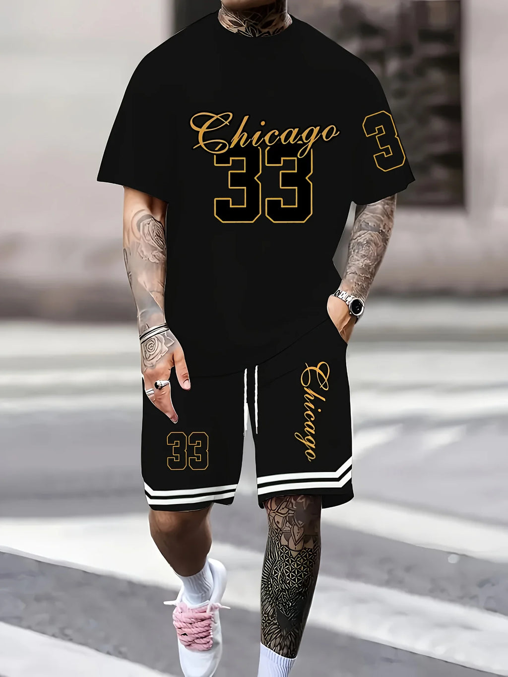 Summer 2025 New Men's Set 3D Digital printed casual round-neck short-sleeved T-shirt with Shorts 2-piece casual sporty men's set