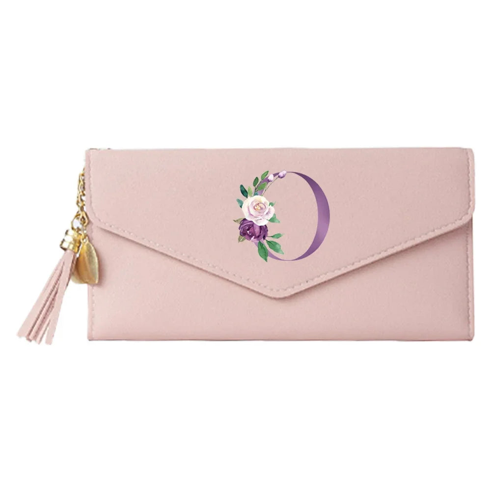 Ladies Wallet Coin Purse Card Holders Clutch Storage Bag Women's Bag Purple Letter Print Pattern PU Leather Long Wallets