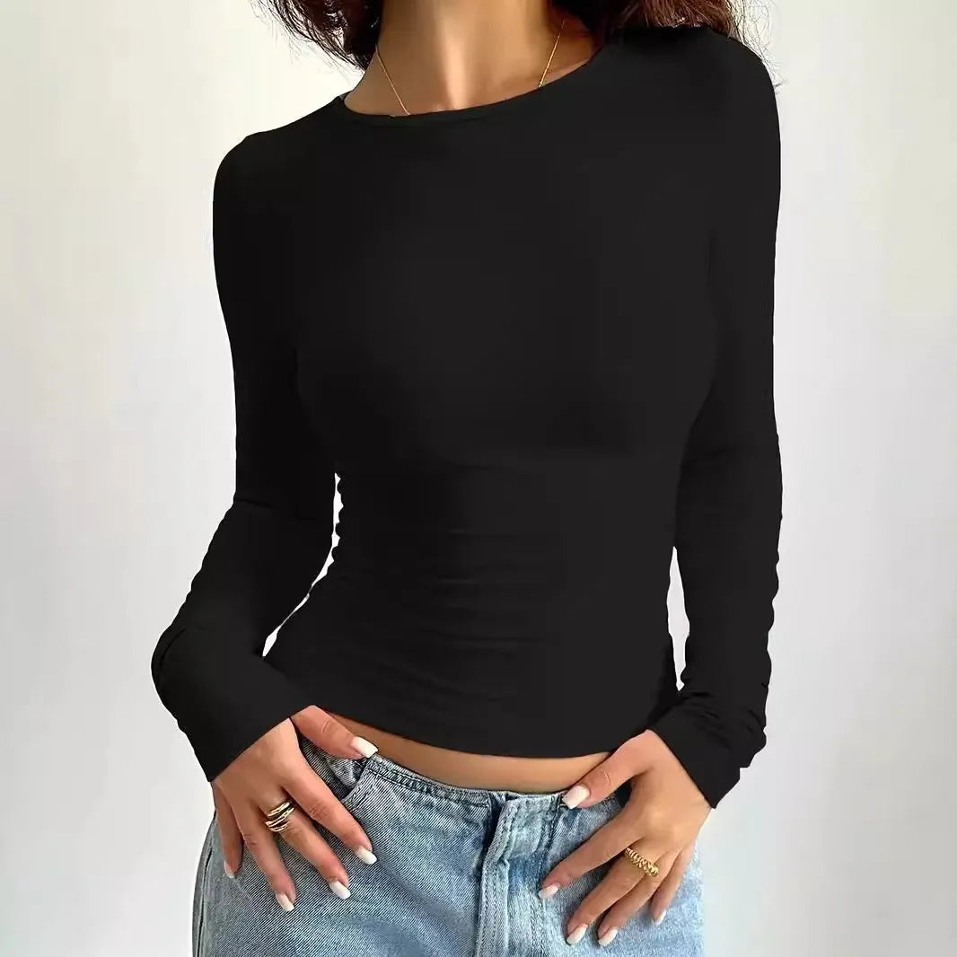 Womens Long Sleeve Shirts Basic Spring Crop Tops Fall Fashion Layering Slim Fitted Y2k Tops