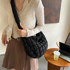 Ladies Quilted Pleated Sling Bag Solid Color Cloud Tote Bag Versatile Quilted Cloud Purse Large Capacity Commuting Bags