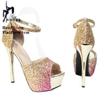 Sequined Cloth Glitter Platform Sandals for Woman Tacones  Summer Heels Sandals 14CM Colorful Peep Toe Pole Dance Shoes Stiletto