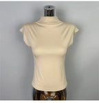 Female Streetwear Basics Versatile Tops Women Sexy Turtleneck Short Sleeve T-Shirts Solid Slim Fit Summer Causal Tees Shirts