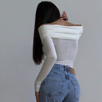 Red Sexy Off Shoulder Women's Bodysuits Fashion Crossed Folds Skinny Rompers Long Sleeve Fashion Streetwear Autumn Bodysuits New
