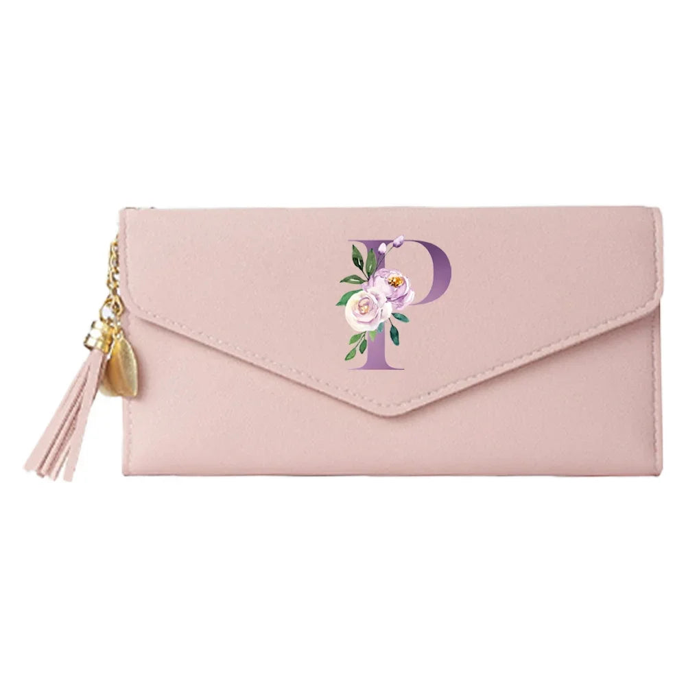 Ladies Wallet Coin Purse Card Holders Clutch Storage Bag Women's Bag Purple Letter Print Pattern PU Leather Long Wallets
