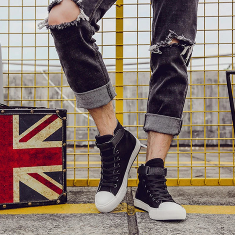 Men Shoes High Top Canvas Shoes Outdoor Breathable Walking Shoes Fashion Lightweight Sneakers Non-slip Flat Casual Shoe Tenis