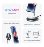 Magnetic Wireless Charger Stand 20W Max 2-in-1 Charging Stand For iPhone 16 15 Pro Max/iPhone 14/AirPods Fast Charger
