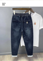 Harajuku Fashion Men's Printed Cargo Vintage Harem Pants Elastic Waistband Baggy Jeans for Casual Spring and Autumn Denim Pants