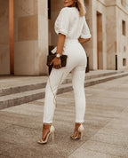 Women Suit Short Sleeve Jumpsuit Slim Fit Fashion Office Lady Spring Summer Elegant Solid Button Sexy High Waist Jumpsuits