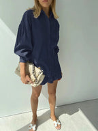 Women Jacquard Puff Sleeves Two Piece Sets for Summer Fashion Loose Shorts and Long Sleeved Shirt Outfits