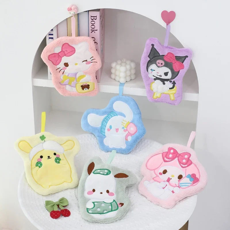 Hello Kitty Towel Kitchen Bathroom Kawaii Cinnamoroll Coral Velvet Hanging Kitchen Children's Absorbent Hand Towel Square Towel