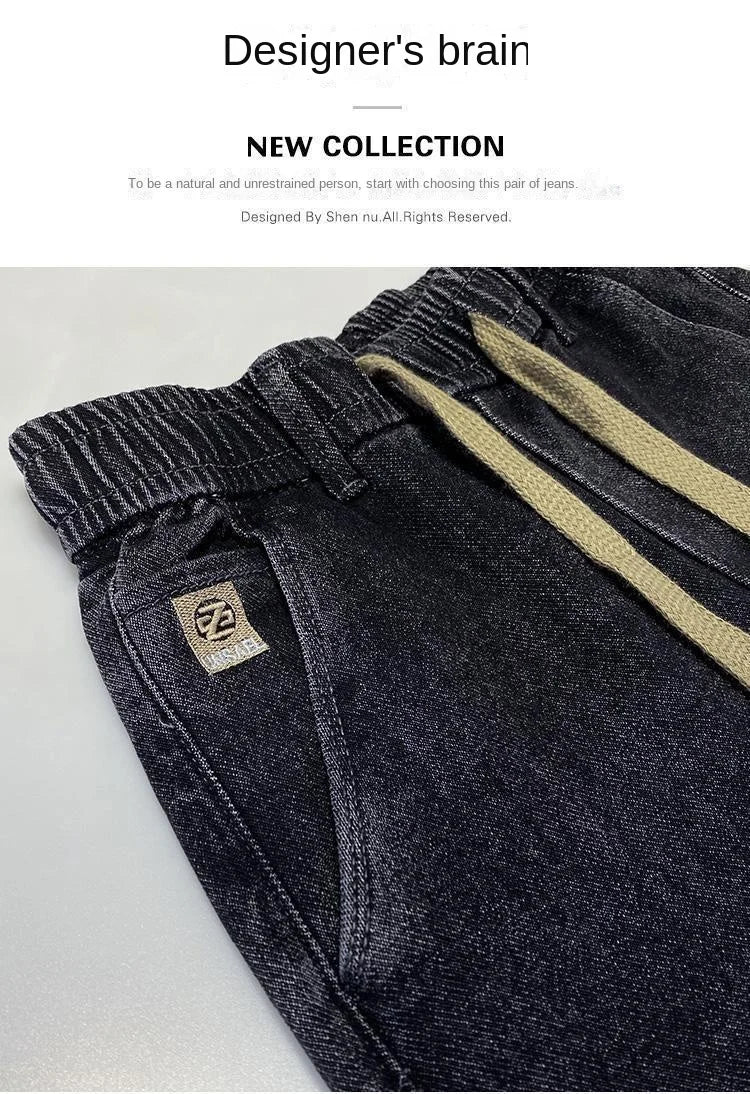 Harajuku Fashion Men's Printed Cargo Vintage Harem Pants Elastic Waistband Baggy Jeans for Casual Spring and Autumn Denim Pants