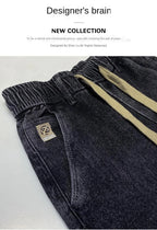 Harajuku Fashion Men's Printed Cargo Vintage Harem Pants Elastic Waistband Baggy Jeans for Casual Spring and Autumn Denim Pants