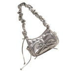 Stylish Casual Pleated Shoulder Bag with Novelty Bowknot PU Leather Handbag Purse for Female