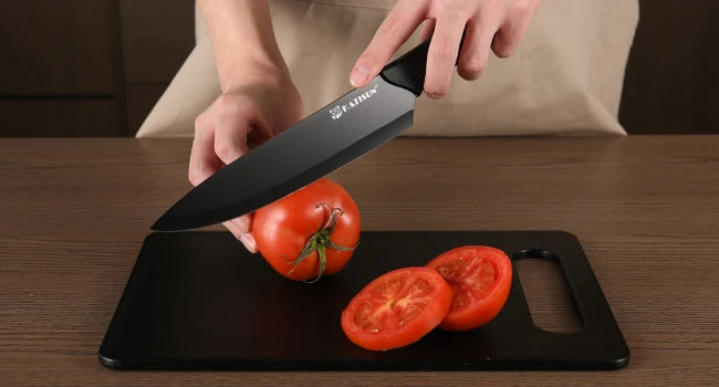 16 Pieces Carbon Steel Kitchen Knife Block Set with Cutting Board, Inner Sharpener, and 6 Steak Knives, Dishwasher Safe