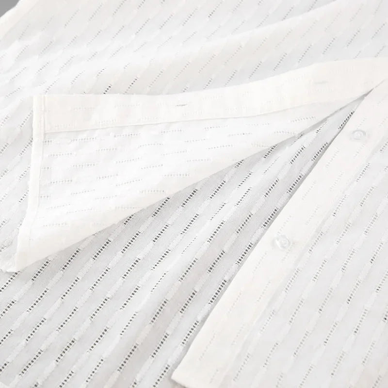 Women Jacquard Puff Sleeves Two Piece Sets for Summer Fashion Loose Shorts and Long Sleeved Shirt Outfits