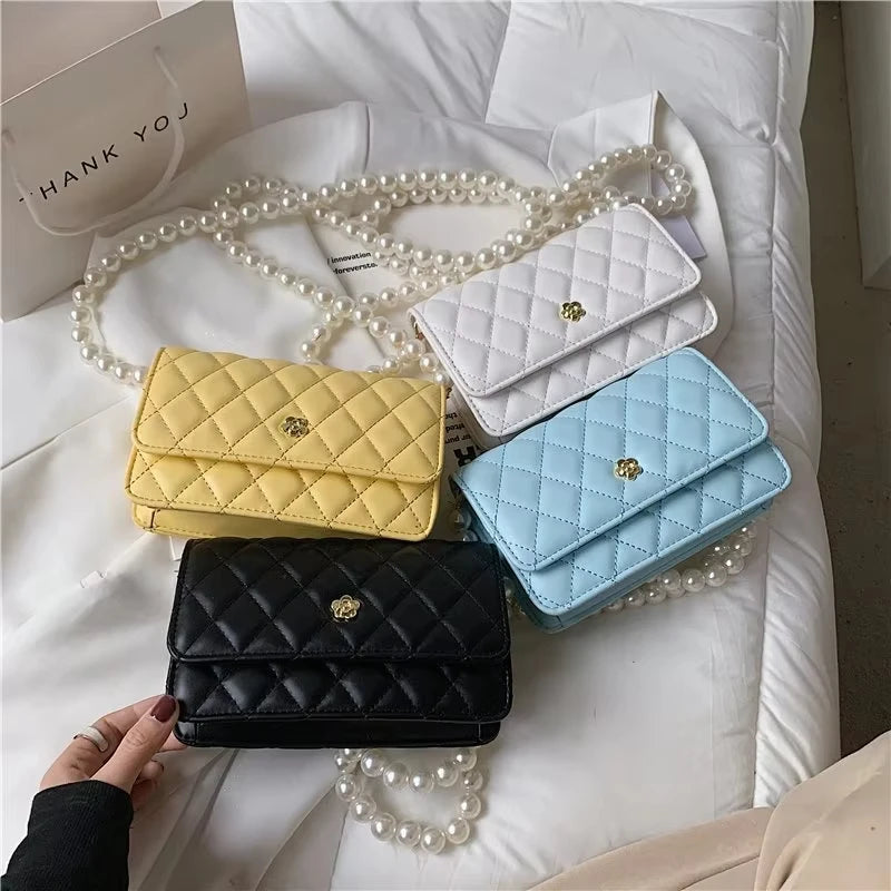 Ladies Luxury Handbags Girls Fashion Pearl Hand Bags Women Purses Elegant Leather Chain Belt Bag Mini Coin Crossbody Bag