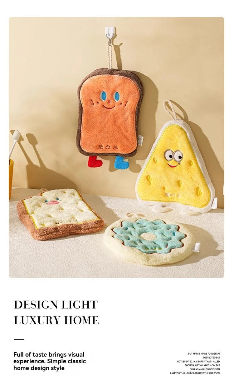 Cute Cartoon Hand Towel Hanging Kitchen Hand Wipe Quick Dry Wipe Three Layers of Thickened Coral Flannel Towel Handkerchiefs