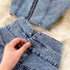 Skirt Sets Women Denim Skirts Two Piece Set Tanks Sleeve Less Slim Fit Vests High Waist Jeans Button Streetwear Summer