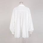 Women Jacquard Puff Sleeves Two Piece Sets for Summer Fashion Loose Shorts and Long Sleeved Shirt Outfits