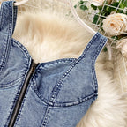 Skirt Sets Women Denim Skirts Two Piece Set Tanks Sleeve Less Slim Fit Vests High Waist Jeans Button Streetwear Summer