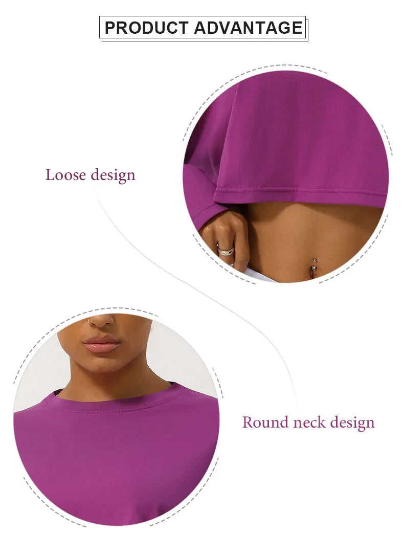 Women Long Sleeve Fitness Crop Top Soft Soild Color Workout T-Shirt Loose Running Yoga Shirt