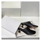 Square Toe Elegant Women Slippers Fad Mid Heels Leather Sandals Mule Shoes Trend Spring Designer Dress Femme Chaussures